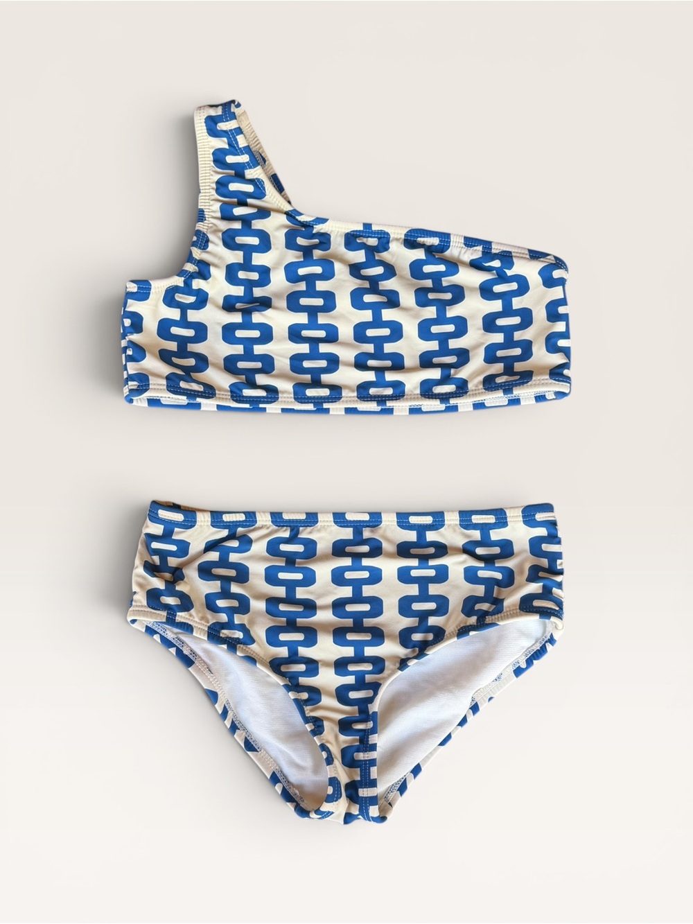 Girls Blue Chain-Print One-Shoulder Bikini Set
